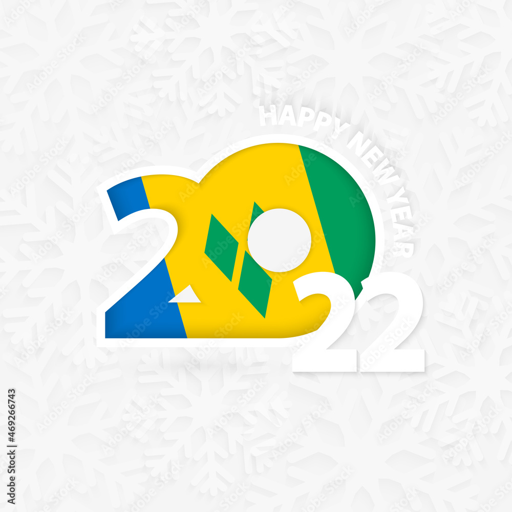 Happy New Year 2022 for Saint Vincent and the Grenadines on snowflake background. Happy New Year 2022 for Saint Vincent and the Grenadines on snowflake background.