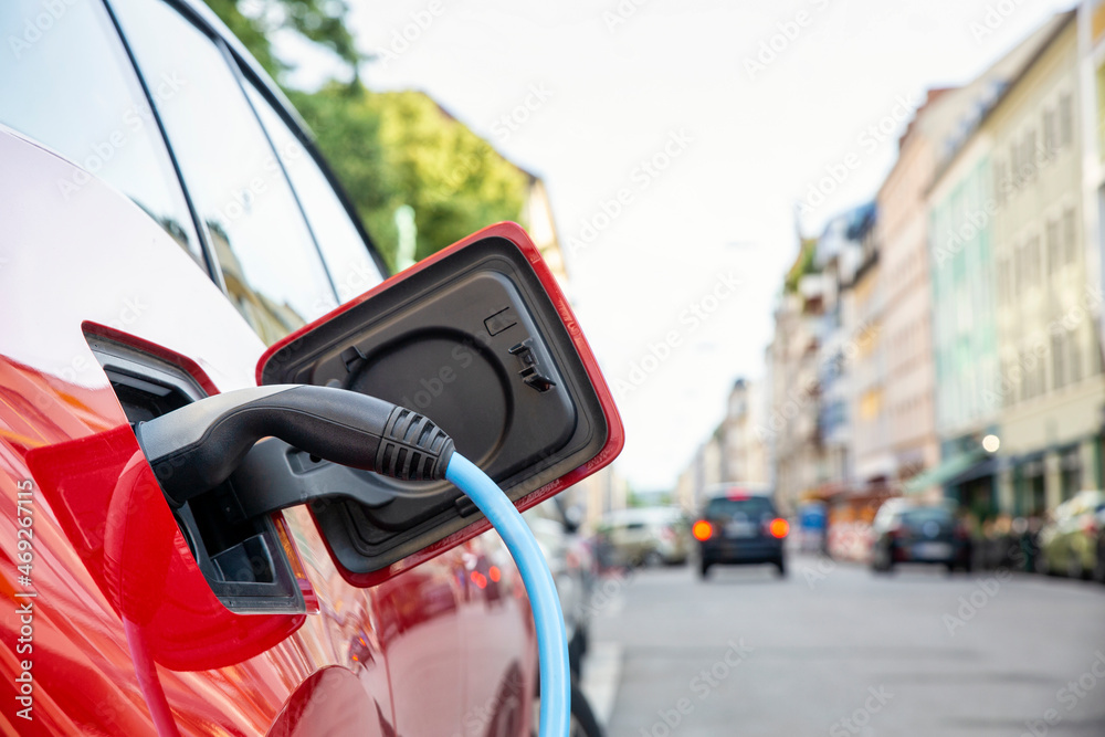 Electrical outlet of car charging at electric vehicle charging station Electrical outlet of car charging at electric vehicle charging station
