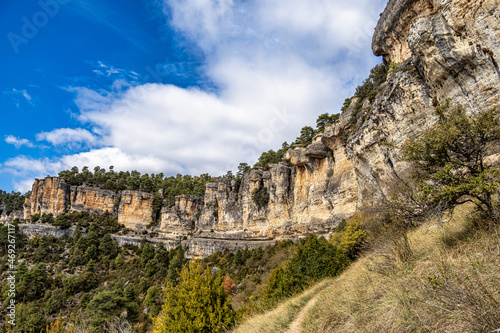 Panoramic view of the Serrania de Cuenca at Una in Spain. Hiking trails La Raya and El Escaleron in Una