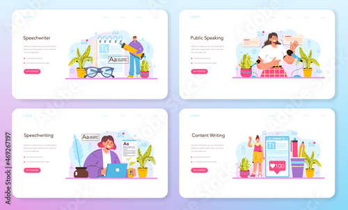 Speechwriter web banner or landing page set. Professional speaker