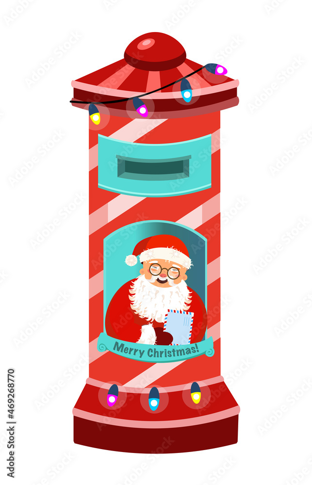 Mailbox for Christmas letters. Festive post box in cartoon style. Vector  illustration. Stock Vector | Adobe Stock