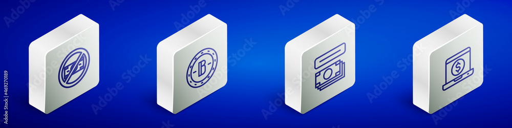 Set Isometric line No money, Bitcoin, ATM and and Laptop with dollar icon. Vector Set Isometric line No money, Bitcoin, ATM and and Laptop with dollar icon. Vector