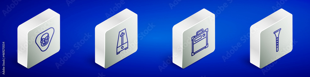 Set Isometric line Guitar pick, Metronome with pendulum, amplifier and Clarinet icon. Vector Set Isometric line Guitar pick, Metronome with pendulum, amplifier and Clarinet icon. Vector