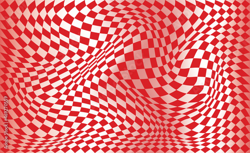 Checkered waves board. Abstract 3d black and white illusions. Pattern or background with wavy distortion effect
