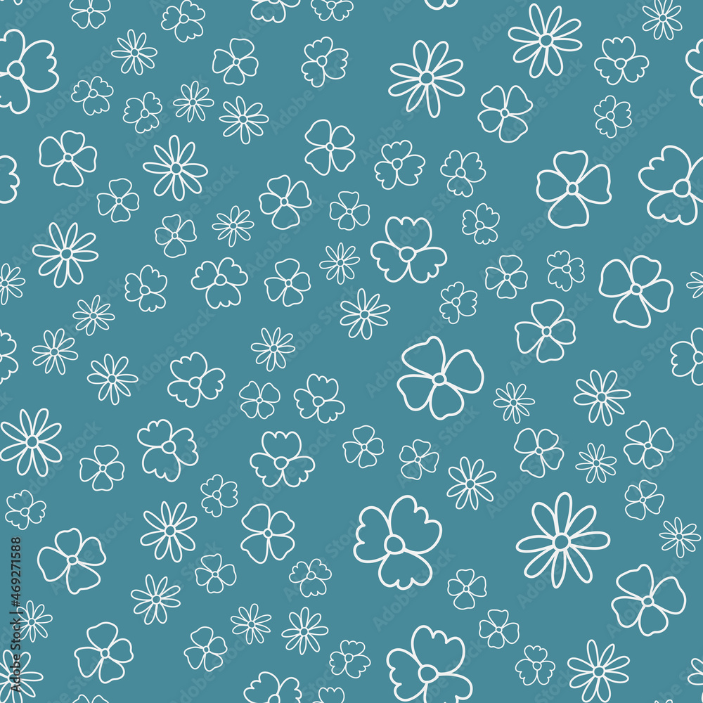 Seamless pattern blue childish flower small, wallpaper wrapping textile design