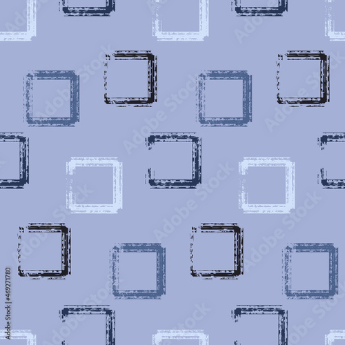 Seamless pattern, abstract background square rhombus , graffiti vector illustration blue monochrome