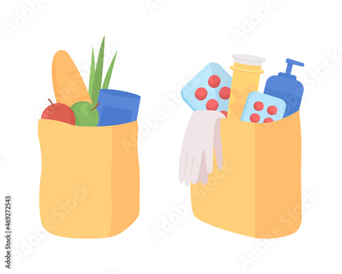 Donation bags semi flat color vector item set. Full realistic object on white. Supply to donate to charity isolated modern cartoon style illustration for graphic design and animation pack