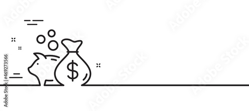 Loan line icon. Business mortgage sign. Piggy bank symbol. Minimal line illustration background. Loan line icon pattern banner. White web template concept. Vector