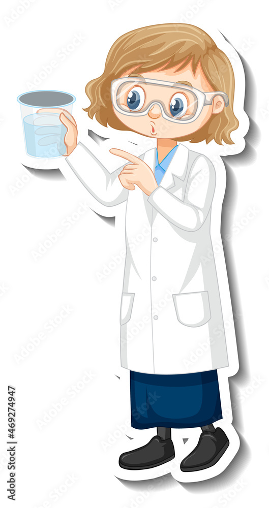 Scientist girl cartoon character with science experiment object Scientist girl cartoon character with science experiment object