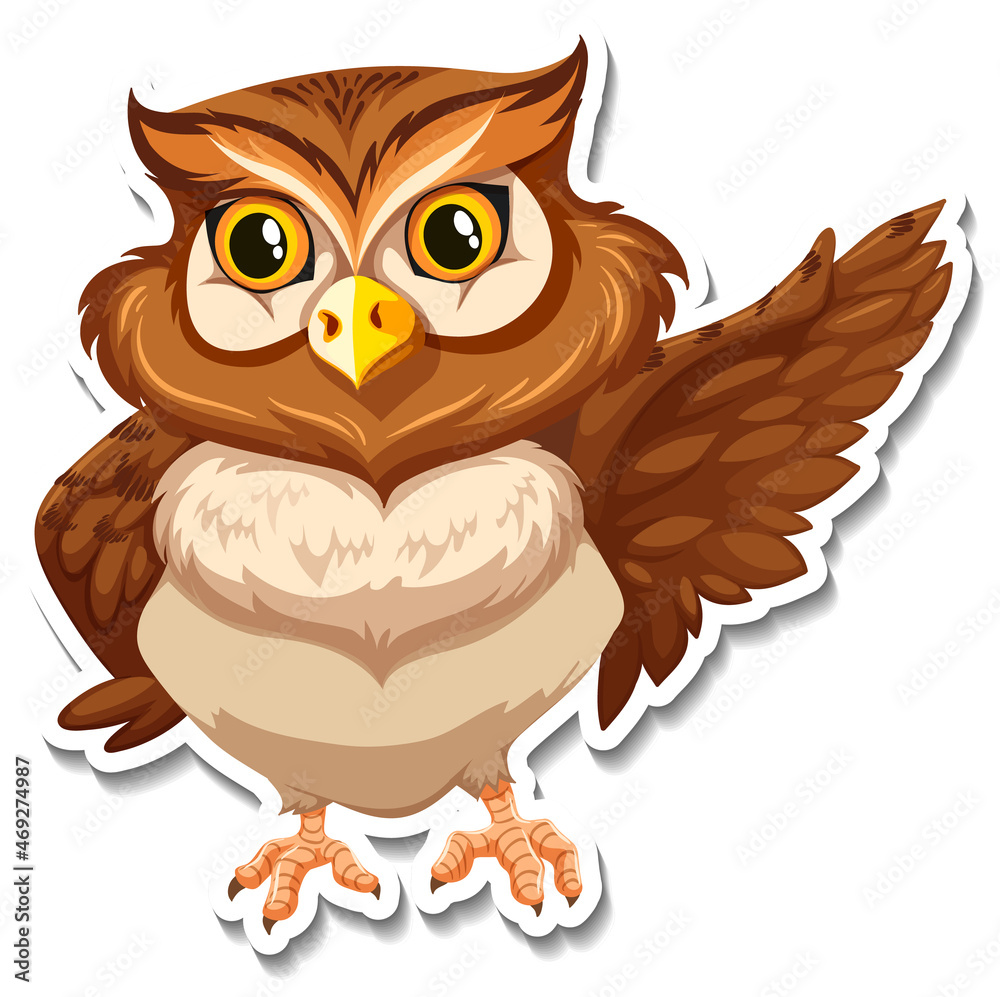Fototapeta premium Brown owl bird cartoon character sticker