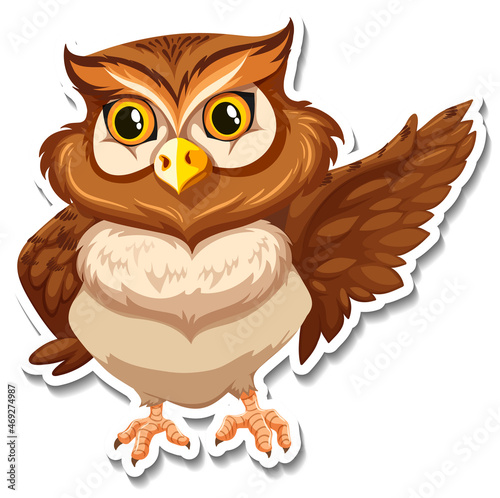 Brown owl bird cartoon character sticker