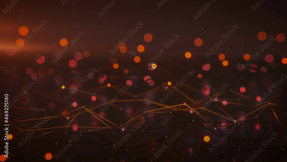 Red futuristic shape of network. Computer generated abstract motion background. Seamless loop 3D render animation with DOF