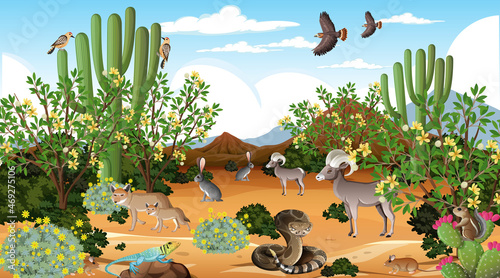Desert forest landscape at daytime scene with willd animals