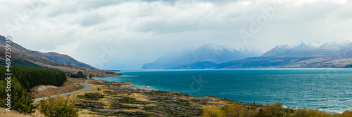 ニュージーランド カンタベリー地方にあるプカキ湖のビューポイントから望む風景