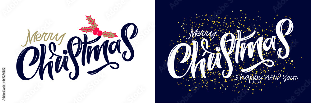 Fototapeta premium Winter holidays lettering postcard. Merry christmas and happy new year. 