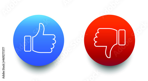 Thumbs up and thumbs down, like and deslike symbol, positive and negative icon. High quality illustration. Vector design.