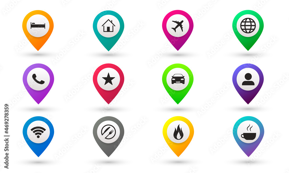 Travel map pointer icon. Set of GPS icons Travel map pointer icon. Set of GPS icons