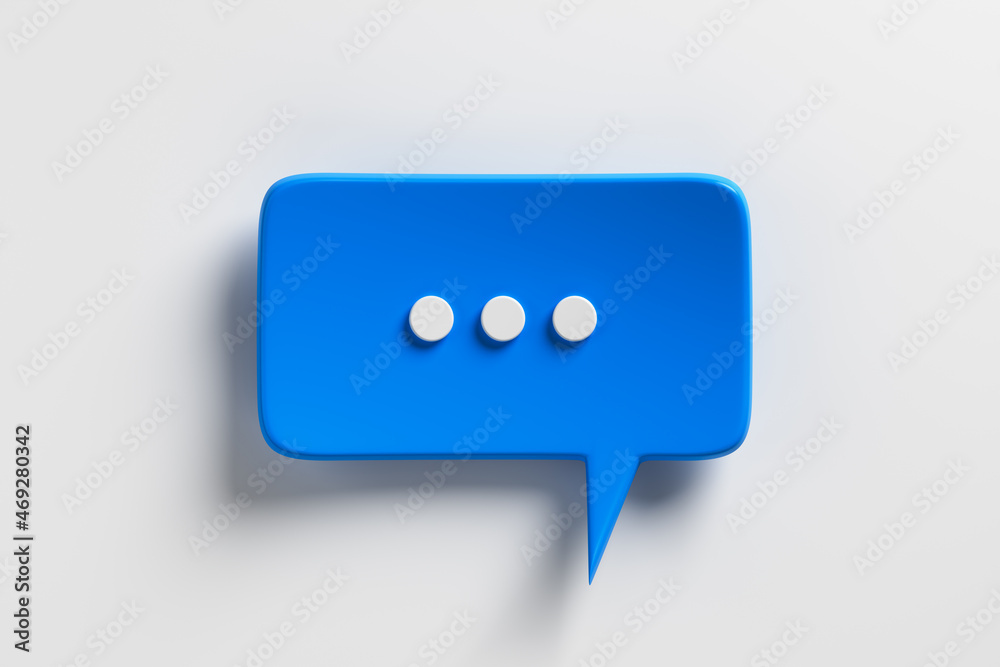 Social media notification conversation icon, blue bubble speech on white background. 3D rendering Social media notification conversation icon, blue bubble speech on white background. 3D rendering