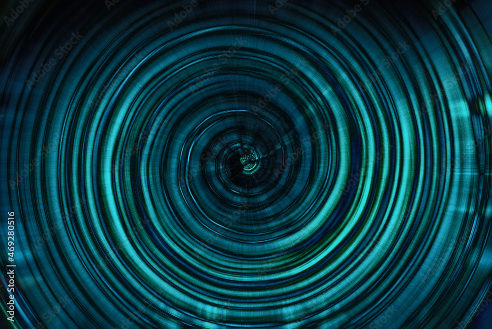 Fototapeta premium Blue abstract background with spiral pattern. Galaxies with stars and planets with circular motifs in deep blue lines of the universe night light space. No render.