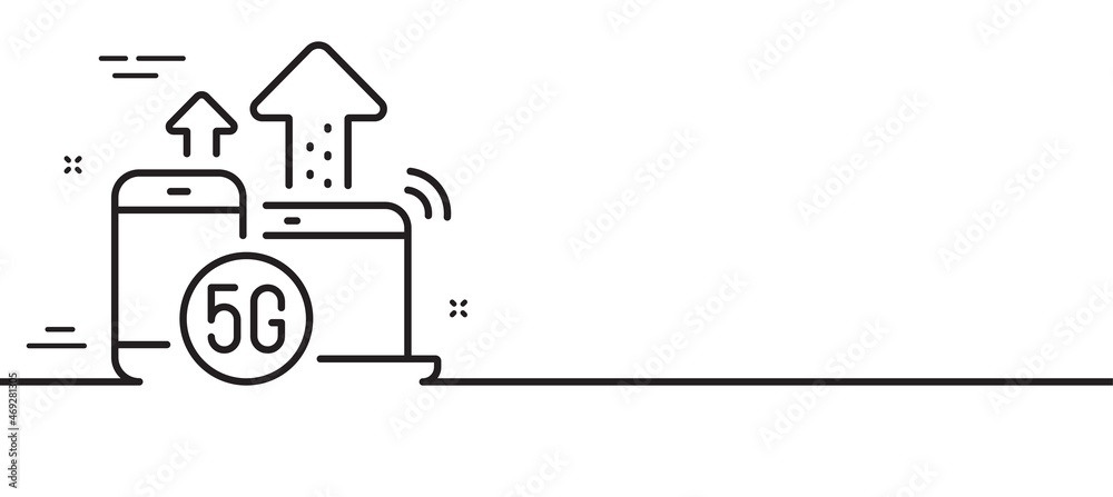 5g internet line icon. Wireless technology sign. Mobile devices wifi symbol. Minimal line illustration background. 5g internet line icon pattern banner. White web template concept. Vector 5g internet line icon. Wireless technology sign. Mobile devices wifi symbol. Minimal line illustration background. 5g internet line icon pattern banner. White web template concept. Vector