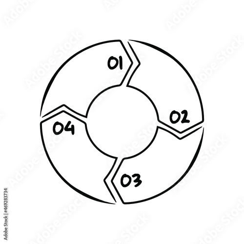 Hand drawn cycle diagram chart, 4 steps processes with numbers