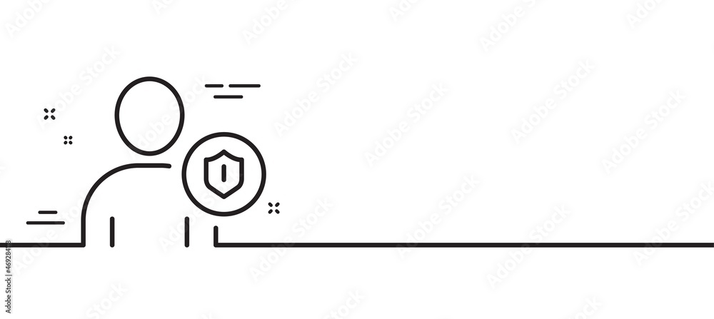 User Protection line icon. Profile Avatar with shield sign. Person silhouette symbol. Minimal line illustration background. Security line icon pattern banner. White web template concept. Vector