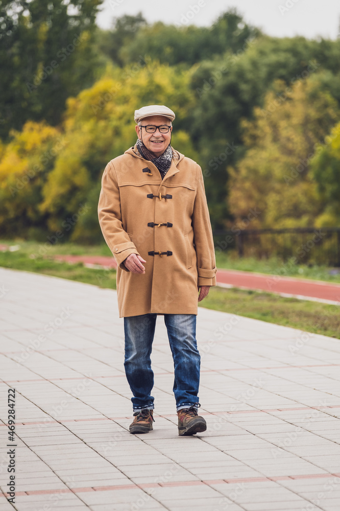 Happy senior is walking in park in autumn. Happy senior is walking in park in autumn.