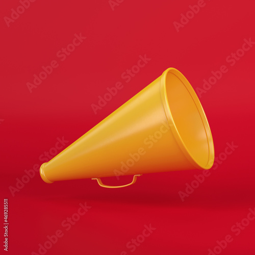 Old megaphone yellow on red background, 3d render