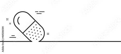 Capsule pill line icon. Medical drugs sign. Pharmacy medication symbol. Minimal line illustration background. Capsule pill line icon pattern banner. White web template concept. Vector