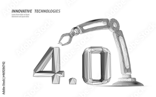 Low poly future industrial revolution concept. Industry 4.0 AI artificial cyber autonomous process. Online technology industry management. 3D polygonal innovation system vector illustration