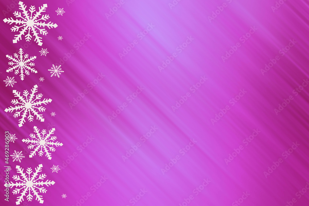 Winter pink rose magenta saturated bright gradient background with random snowflakes sideways and with diagonal light stripes. Christmas, New Year, invitations, congratulations, parties. Winter pink rose magenta saturated bright gradient background with random snowflakes sideways and with diagonal light stripes. Christmas, New Year, invitations, congratulations, parties.
