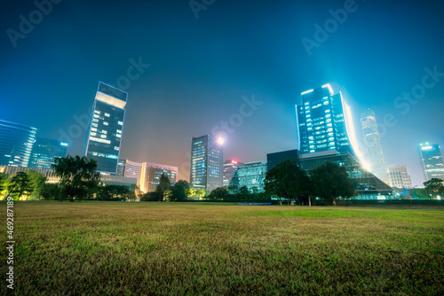 Night view of office buildings in Suzhou Financial District  China