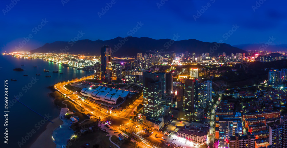 Aerial photography of Lianyungang city night view