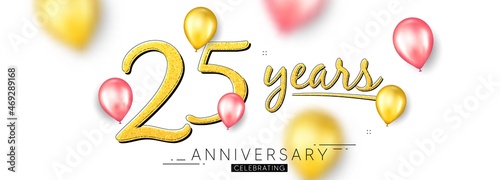 25 years anniversary. Happy birthday balloons background. Twenty five years celebration icon. Anniversary celebration banner. Jubilee party balloons background. Wedding or Birthday card. Vector