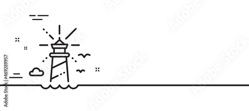 Lighthouse line icon. Beacon tower sign. Searchlight building symbol. Minimal line illustration background. Lighthouse line icon pattern banner. White web template concept. Vector