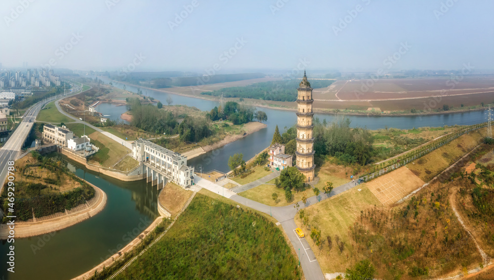 Aerial photography of the historical and ancient buildings of Chizhou Myuinta