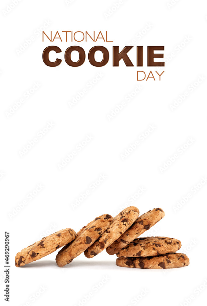 National Cookie Day poster with collapsed pile of yummy chocolate chip