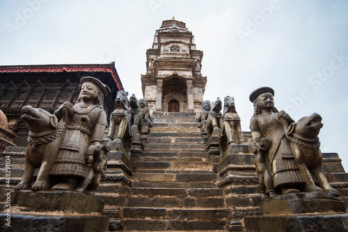 Kathmandu,Nepal,04,20,2019.Bhaktapur Durbar Square is royal palace of the old Bhaktapur Kingdom.It is one of three Durbar Squares in the Kathmandu Valley in Nepal,all are UNESCO World Heritage Sites. photo