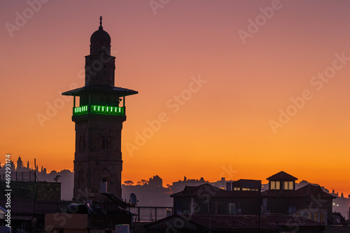 Mosque Minaret in Jerusalem at Sunset © Picturellarious