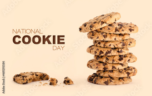National Cookie Day poster with yummy freshly chocolate chip cookies