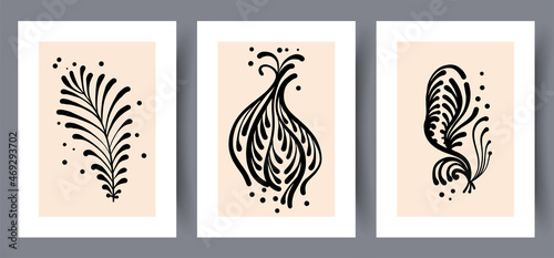 Printable wall art vector poster set. Hand drawn minimalism design for scandinavian interior.