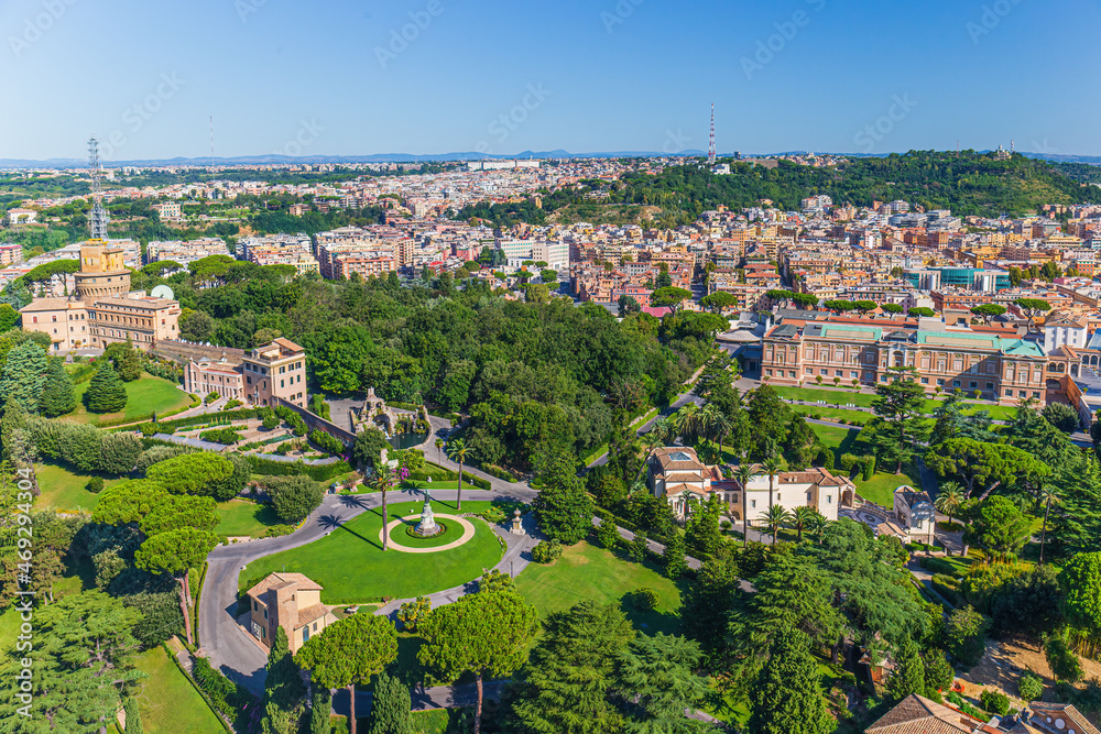 Panoramic view at the Vatican Gardens in Rome, Italy