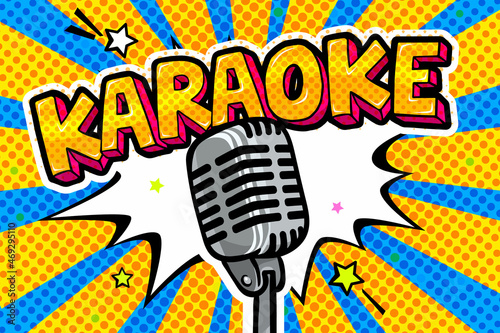 Karaoke lettering in Pop-art stile with retro microphone.