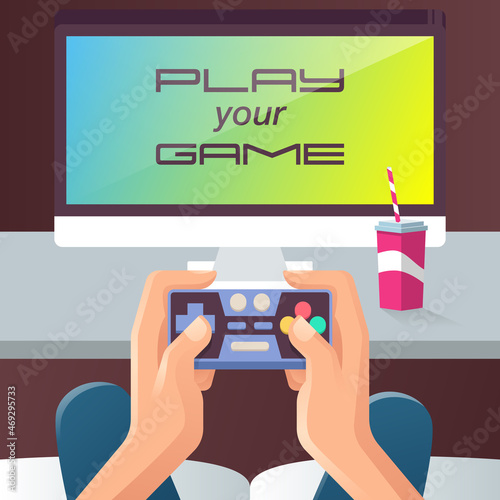 Young Man Hands Holding Joystick.