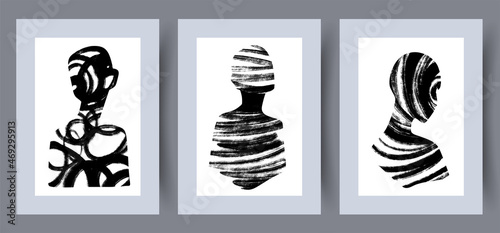 Printable wall art vector poster set. Hand drawn minimalism design for scandinavian interior.