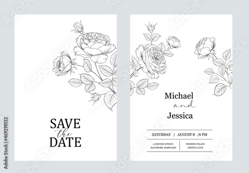 Floral invitation card. Wedding botanical template. photo