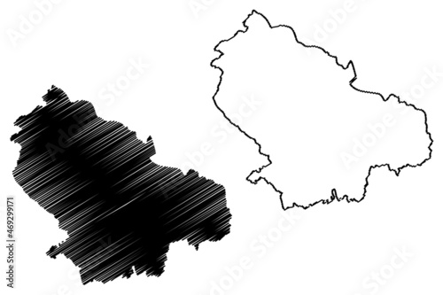 Udhampur district (Jammu and Kashmir union territory, Republic of India) map vector illustration, scribble sketch Udhampur map