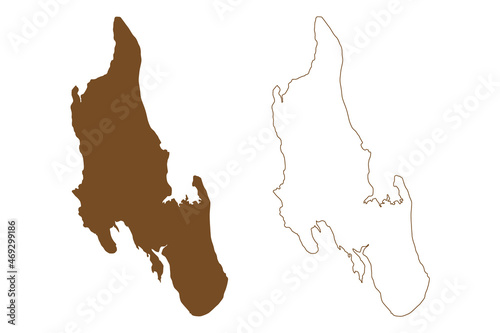 Zanzibar island (United Republic of Tanzania, Zanzibar Archipelago) map vector illustration, scribble sketch Unguja map photo