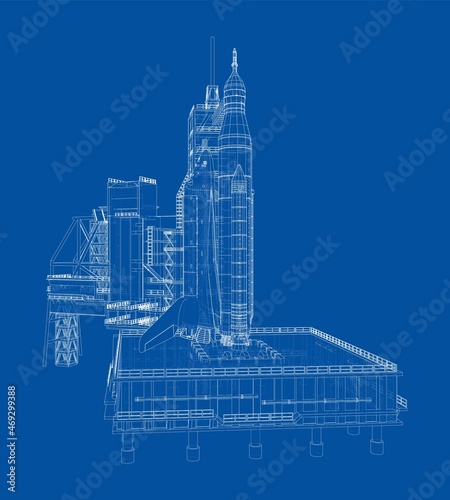 Space Rocket on launch pad. Vector