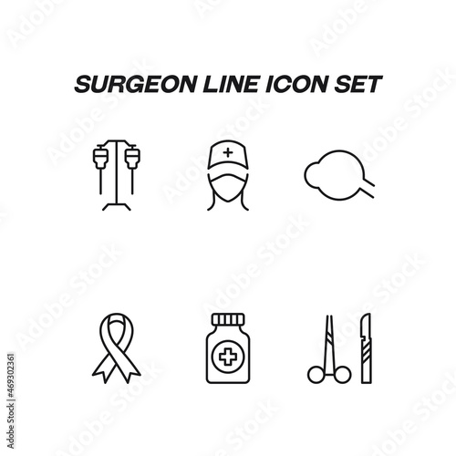 Industry concept. Collection of modern high quality surgeon line icons. Editable stroke. Premiul linear symbols of drip, drop bottle, doctor, eyeball, surgical tools, meds, pink ribbon